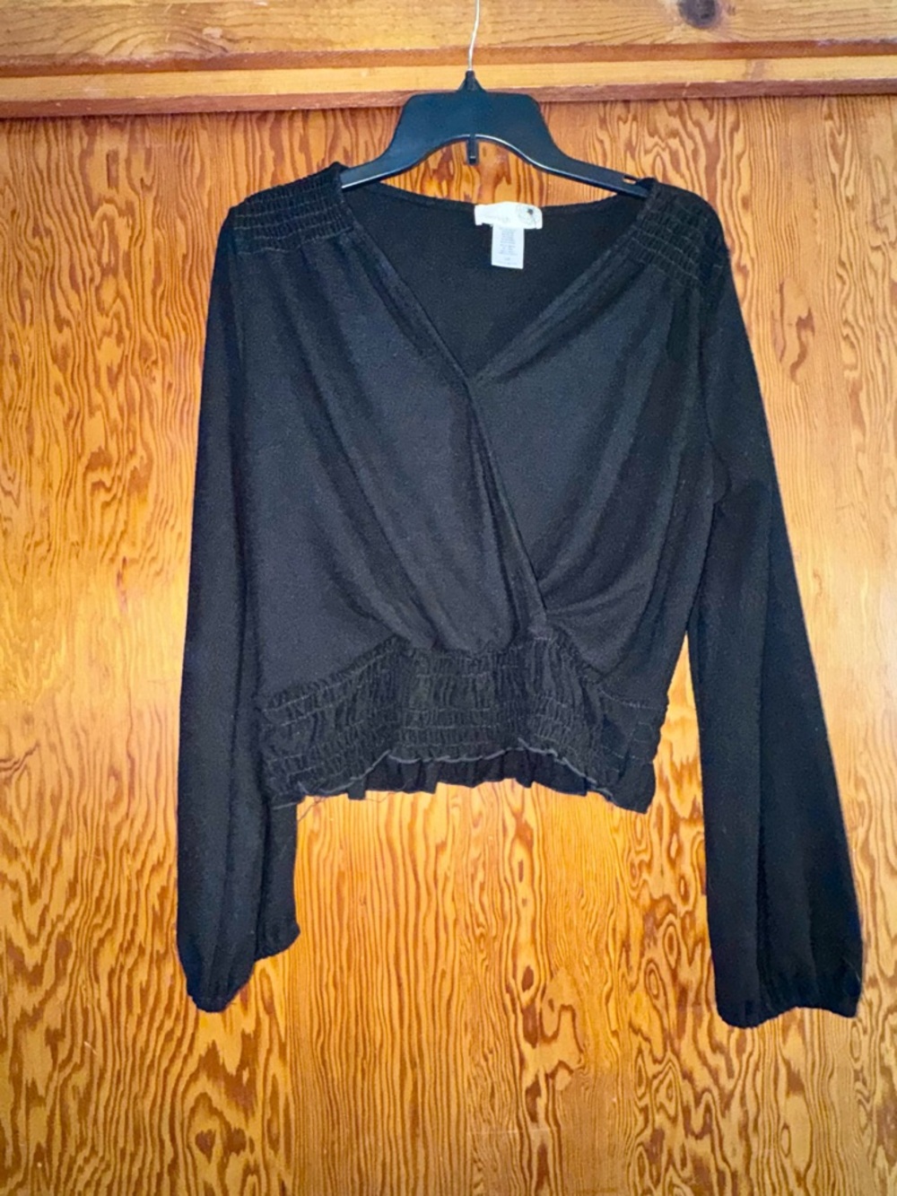 everleigh Black Wrap-Front Long Sleeve Top